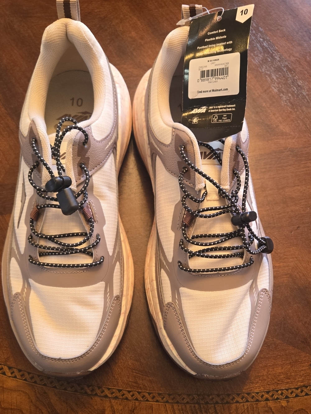 Avia Lace-Up Athletic Sneakers in White and Taupe